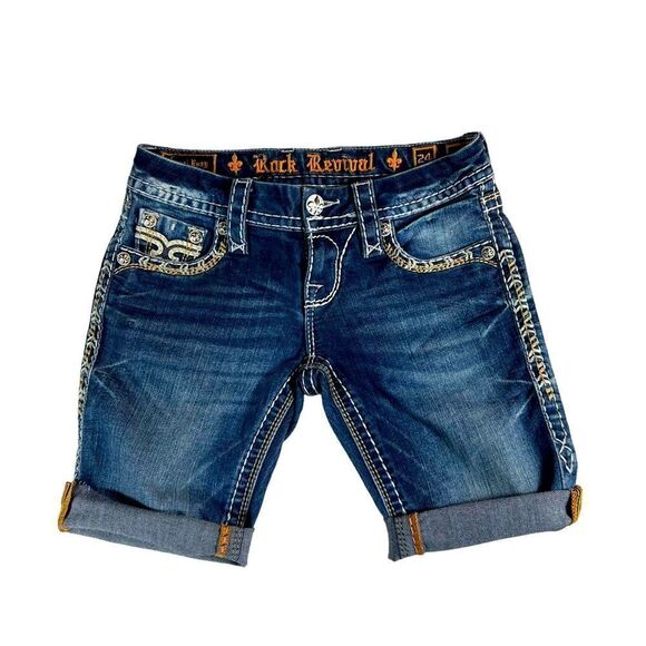 Rock Revival Libbie Cuffed Denim Double Stitching Shorts - Picture 2 of 7